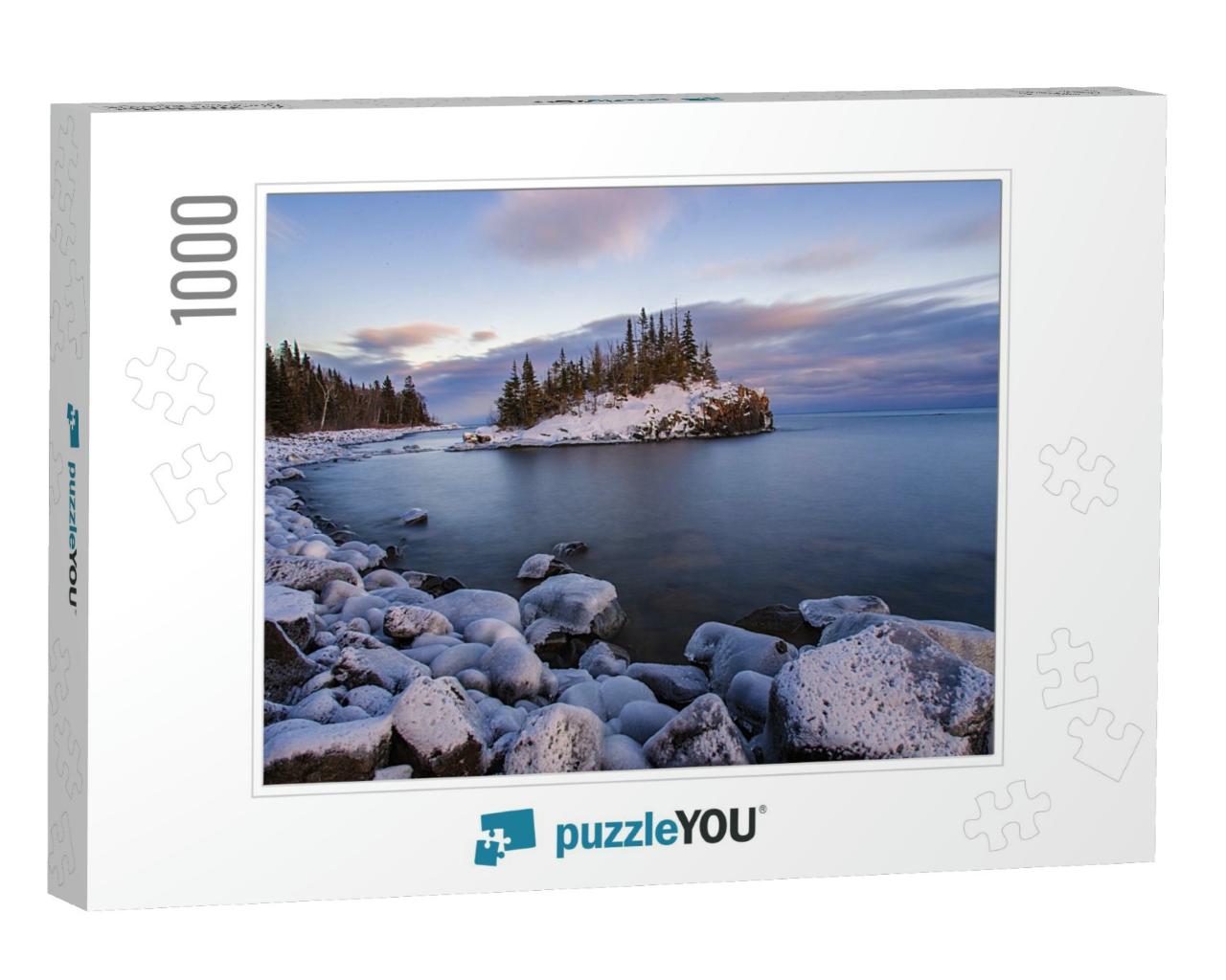 Snow Covered Island on Lake Superior During Sunset... Jigsaw Puzzle with 1000 pieces