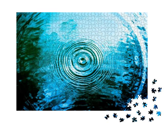 Top View Closeup Blue Water Rings, Circle Reflections in... Jigsaw Puzzle with 1000 pieces