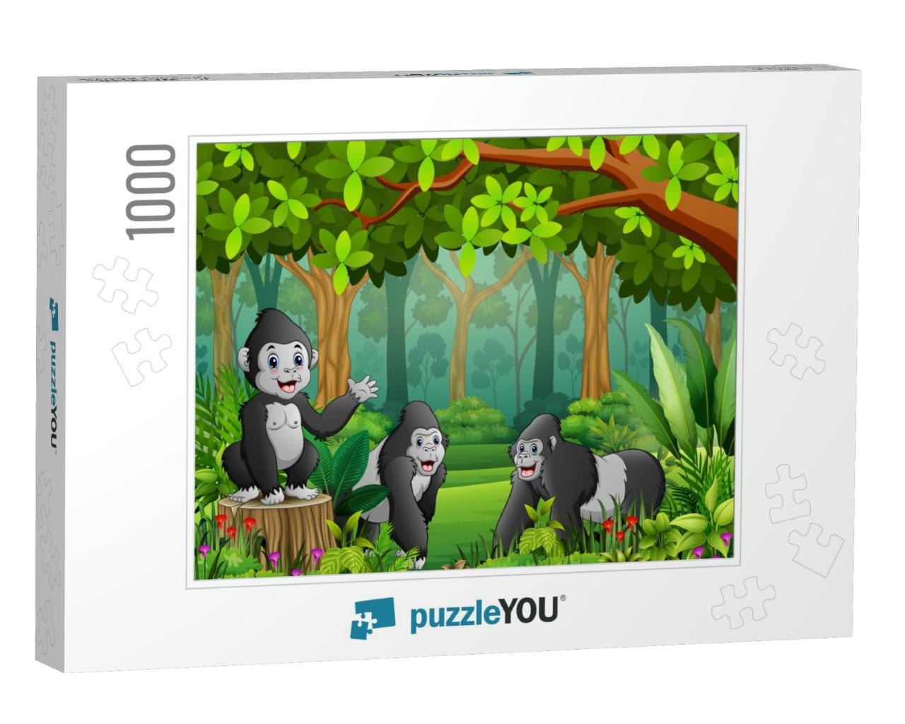 A Group of Gorillas with a View of the Green Forest... Jigsaw Puzzle with 1000 pieces