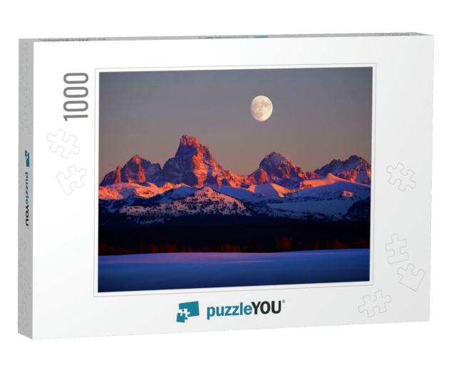 Sunset Light with Alpen Glow on Tetons Tetons Mountains R... Jigsaw Puzzle with 1000 pieces