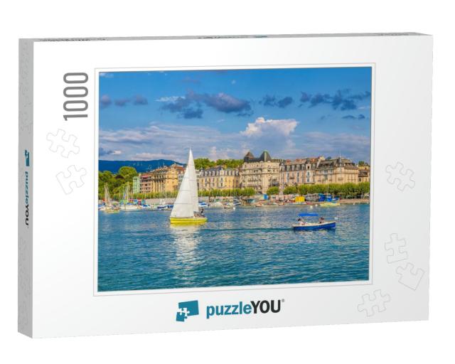 Beautiful View of the Historic City Center of Geneva with... Jigsaw Puzzle with 1000 pieces