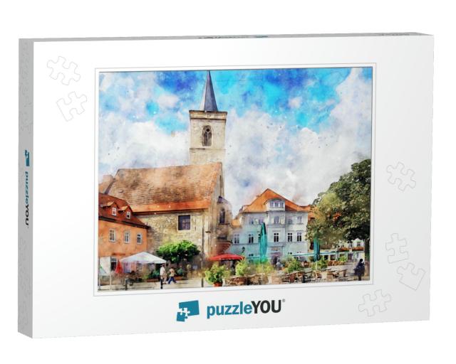 Watercolor Painting of Erfurt with Its Wenige Market Plac... Jigsaw Puzzle