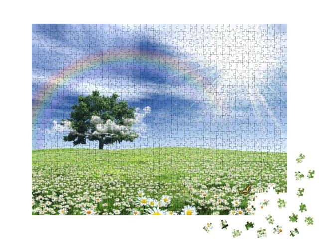 Tree in Clouds on a Solar Lawn... Jigsaw Puzzle with 1000 pieces