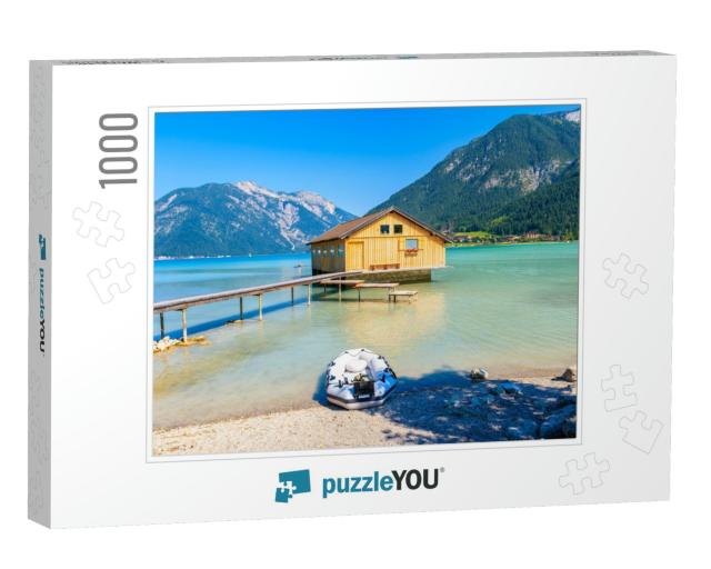 Wooden Boat House & Pier of Shore of Beautiful Achensee L... Jigsaw Puzzle with 1000 pieces