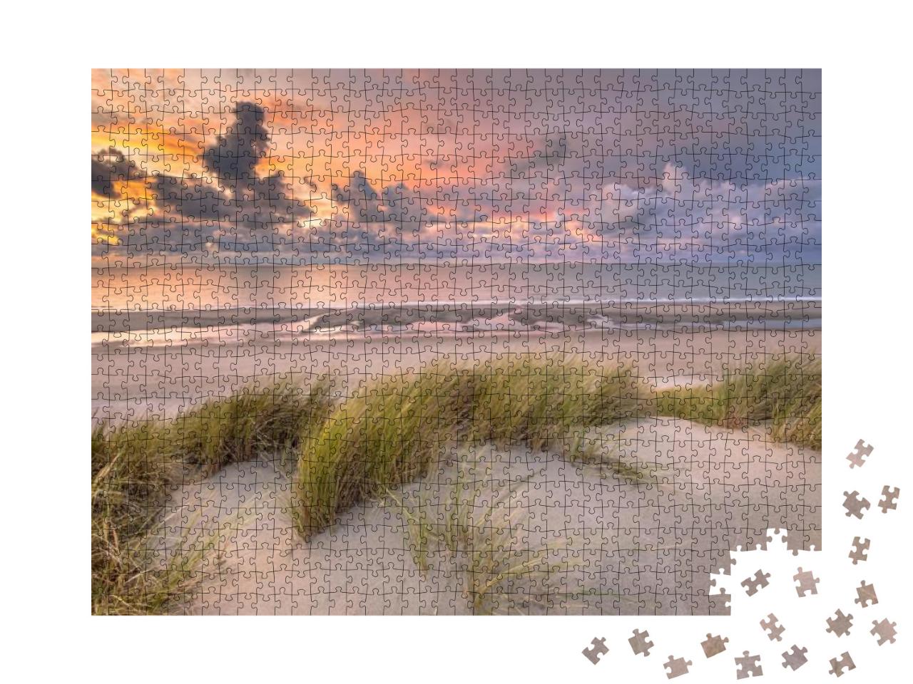 Sunset View from Dune Top Over North Sea & Canal in Zeela... Jigsaw Puzzle with 1000 pieces