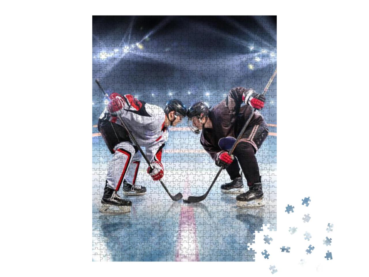 Hockey Players Starts Game. Around Ice Rink Arena... Jigsaw Puzzle with 1000 pieces