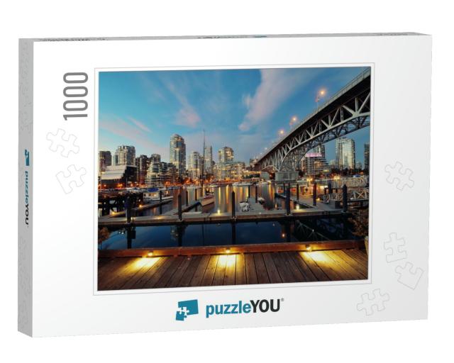 Vancouver False Creek At Night with Bridge & Boat... Jigsaw Puzzle with 1000 pieces