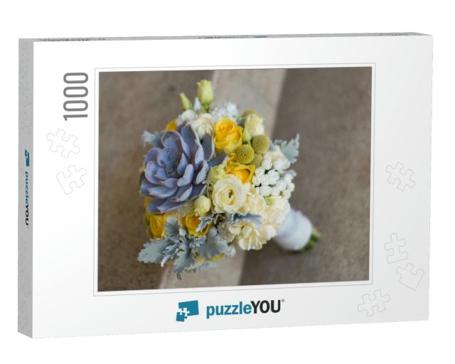 Yellow Wedding Bouquet Details in Yellow Shades & Grays... Jigsaw Puzzle with 1000 pieces