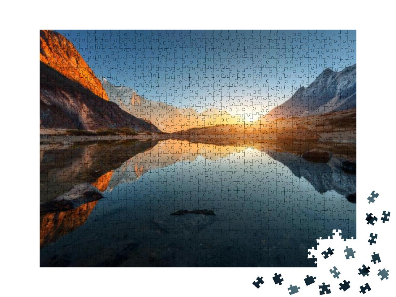 Beautiful Landscape with High Rocks with Illuminated Peak... Jigsaw Puzzle with 1000 pieces