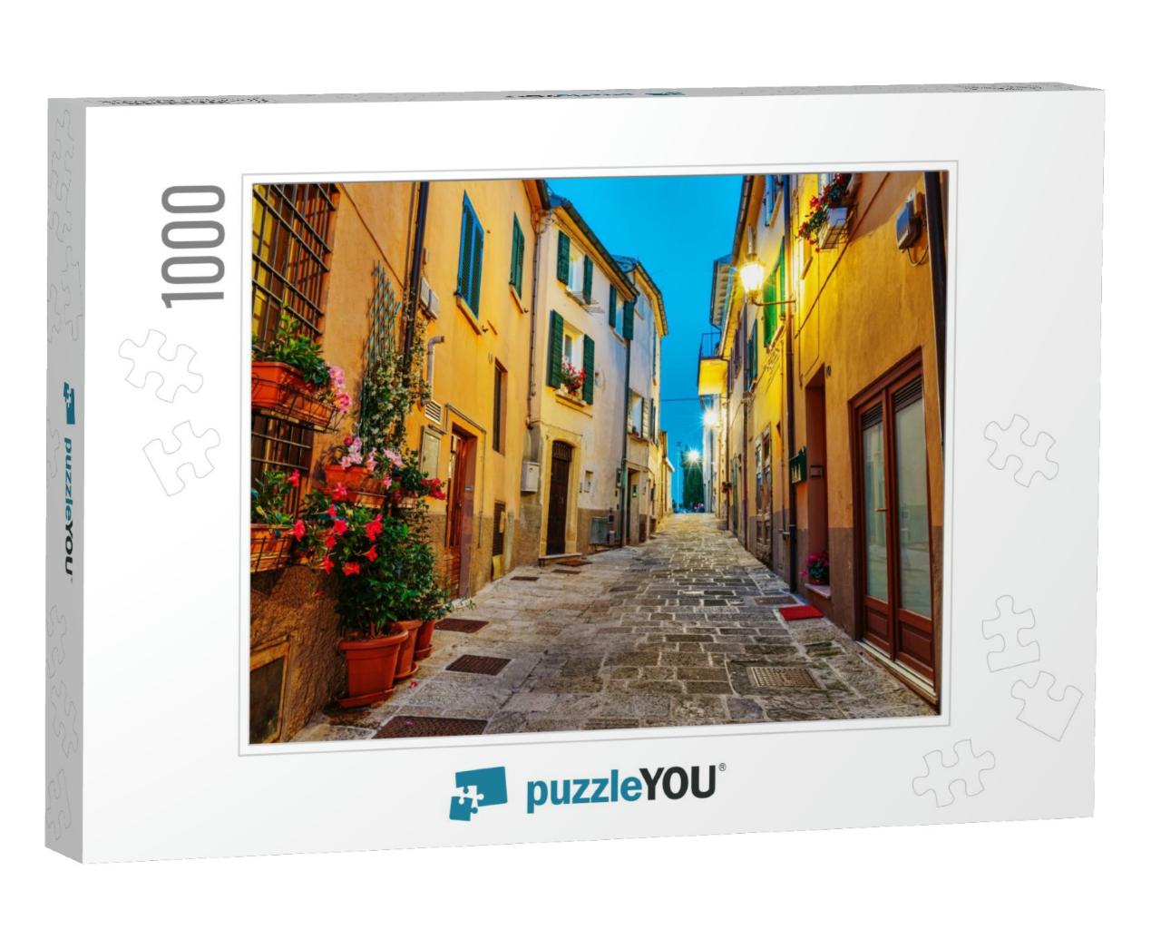 Narrow Street in the Old Town At Night in Italy... Jigsaw Puzzle with 1000 pieces