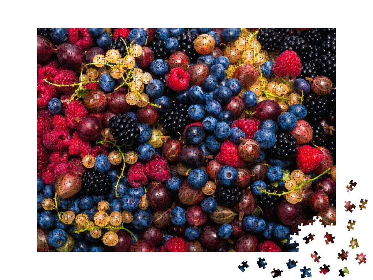 Gooseberries, Blueberries, Mulberry, Raspberries, White &... Jigsaw Puzzle with 1000 pieces