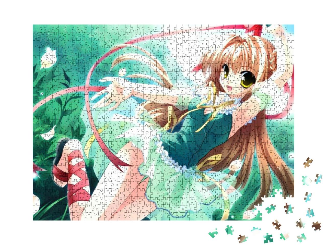 Illustration of Young Cute Anime Girl Dressed in Long Bro... Jigsaw Puzzle with 1000 pieces