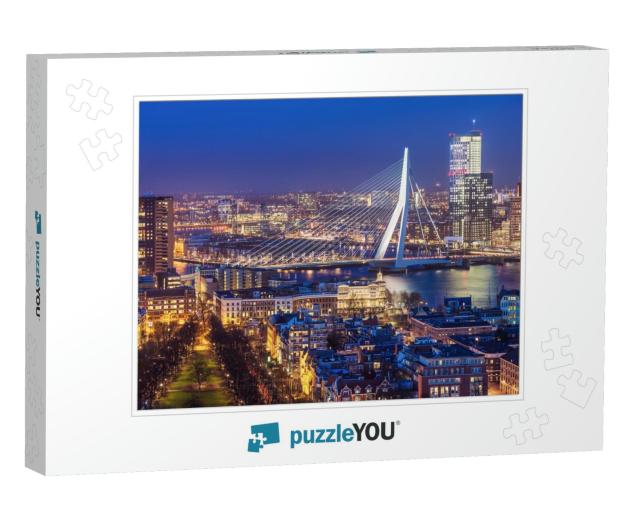 Rotterdam Skyline with Erasmus Bridge At Twilight as Seen... Jigsaw Puzzle