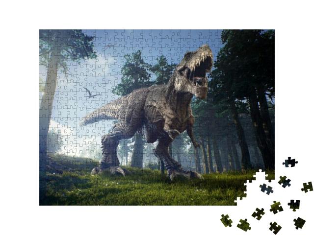 The Hunting Grounds of a Tyrannosaurus Rex with Two Quetz... Jigsaw Puzzle with 500 pieces