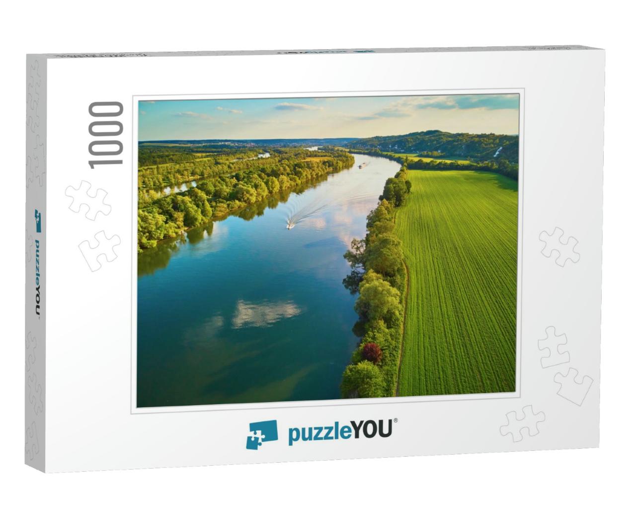 Scenic Aerial View of the Seine River & Green Fields in F... Jigsaw Puzzle with 1000 pieces