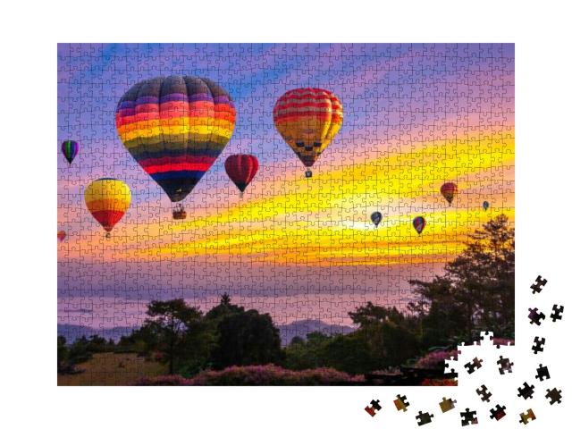 Colorful Hot Air Balloons Flying Over Mountain At Huai Na... Jigsaw Puzzle with 1000 pieces