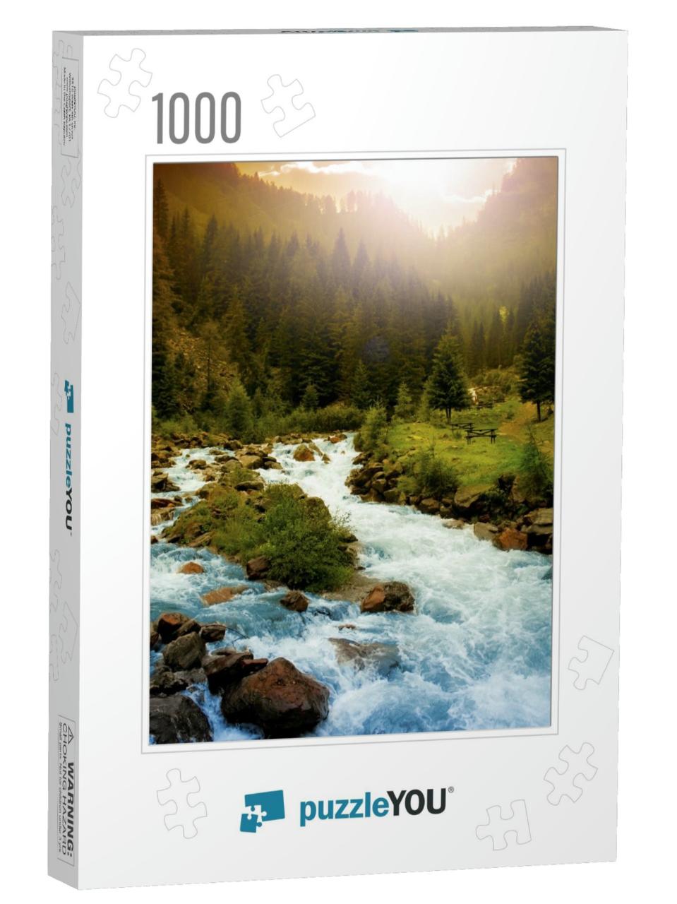 Beautiful Mountain River Landscape in Dolomites Mountain... Jigsaw Puzzle with 1000 pieces