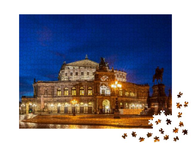 The Famous Opera House Semperoper Lit in Dresden During B... Jigsaw Puzzle with 1000 pieces