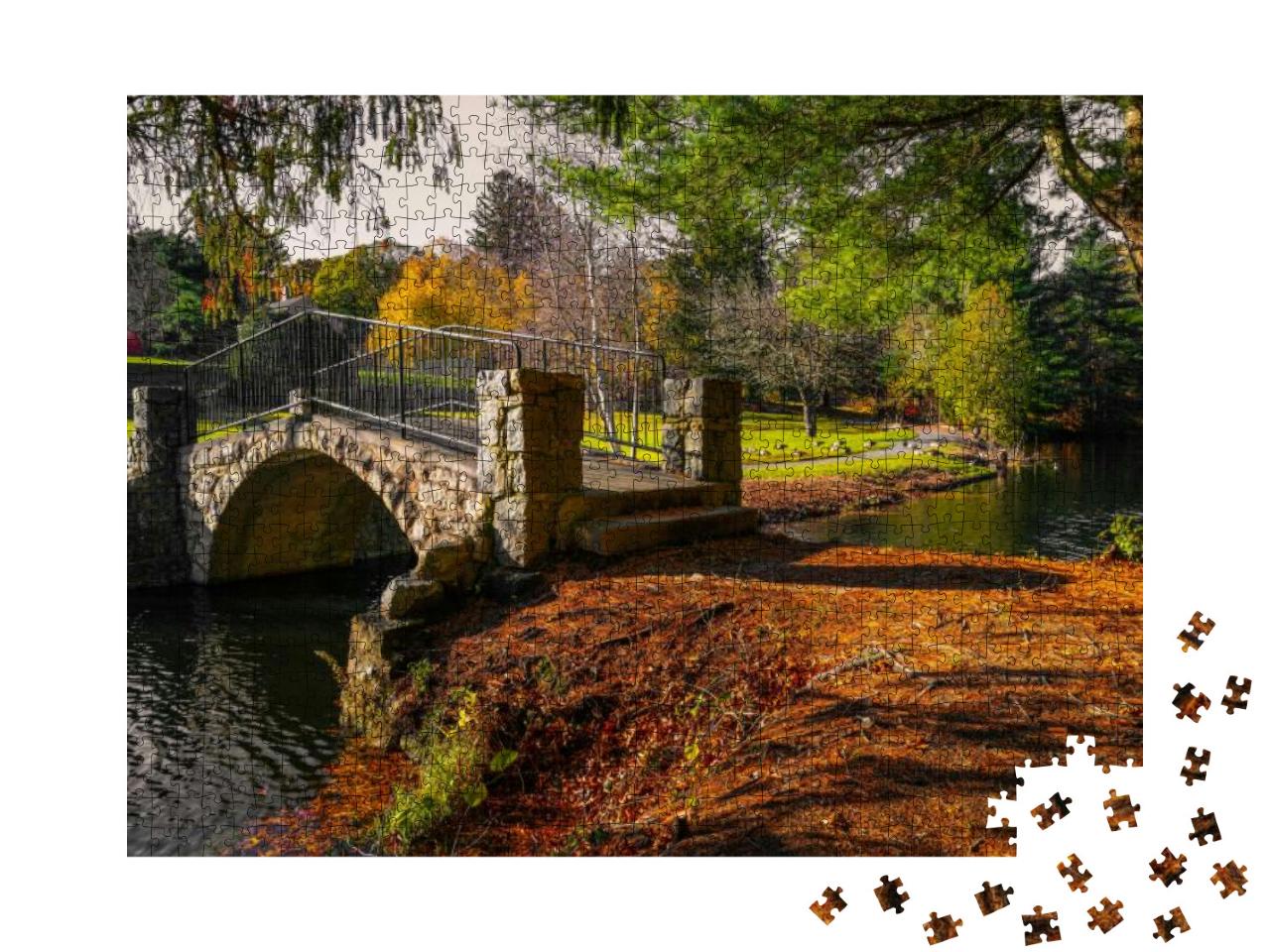 Forest Footpath with Stone Bridge Over the Brook in Autum... Jigsaw Puzzle with 1000 pieces