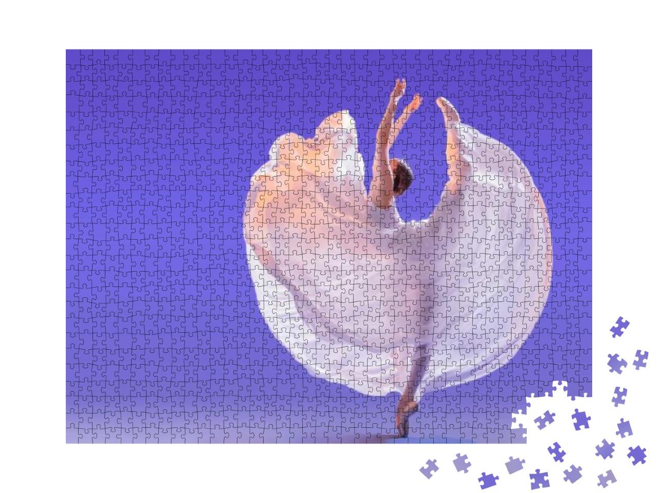 Elegant Ballerina in Pointe Shoes is Dancing in a Long Fl... Jigsaw Puzzle with 1000 pieces