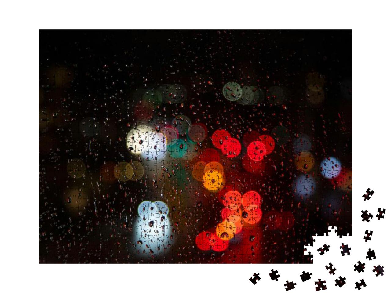 Rainy Days. Rain Falling on the Window Surface & Traffic... Jigsaw Puzzle with 1000 pieces