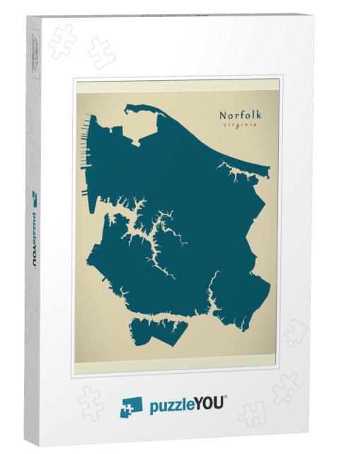 Modern City Map - Norfolk Virginia City of the Usa... Jigsaw Puzzle