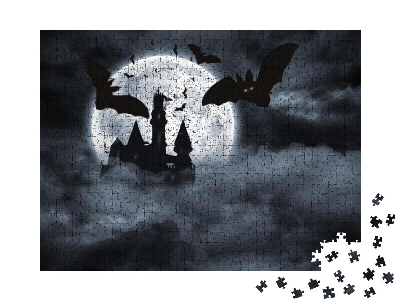 Digitally Generated Bats Flying from Dracula's Castle... Jigsaw Puzzle with 1000 pieces