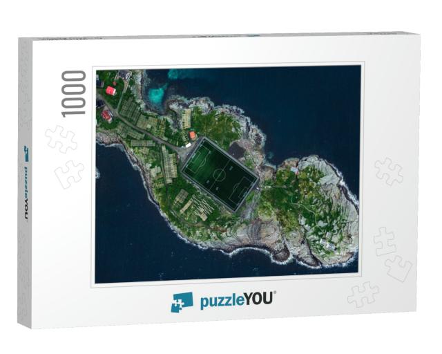 Drone Aerial Shot from Henningsvaer on Lofoten Showing Is... Jigsaw Puzzle with 1000 pieces