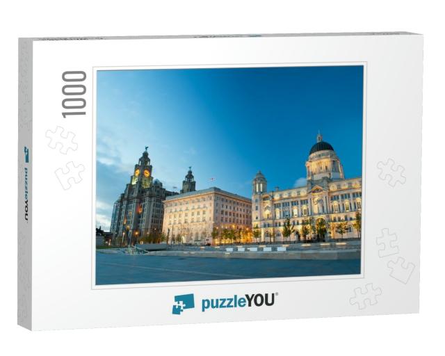 Liverpool City Center - Three Graces, Buildings on Liverp... Jigsaw Puzzle with 1000 pieces