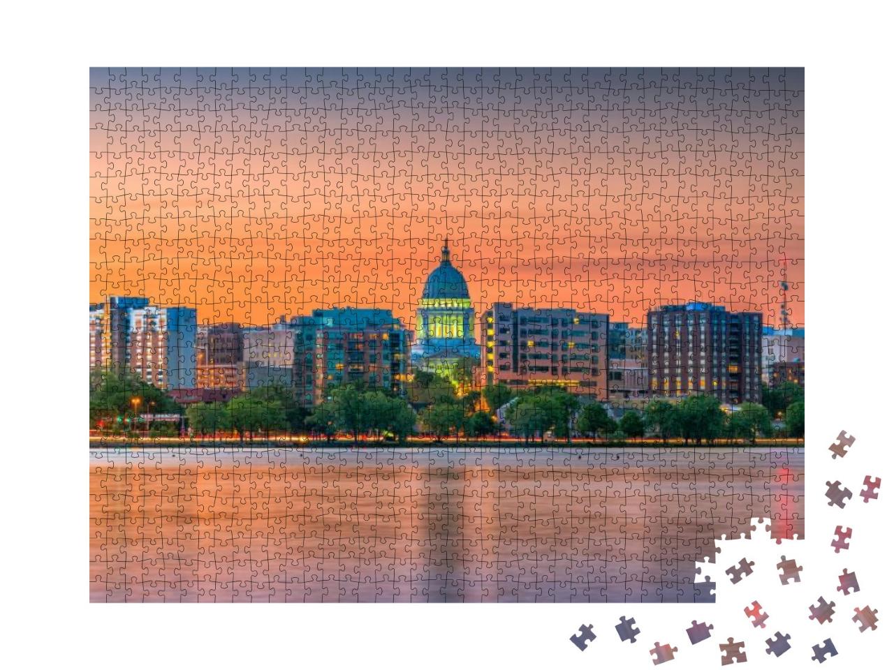 Madison, Wisconsin, USA Downtown Skyline At Dusk on Lake M... Jigsaw Puzzle with 1000 pieces