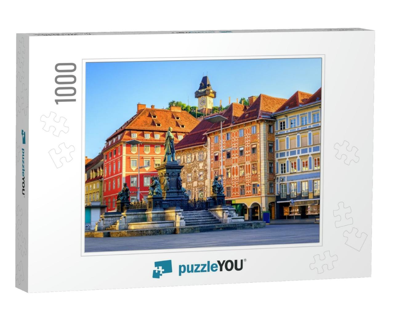 Painted Facades & the Clock Tower in the Old Town of Graz... Jigsaw Puzzle with 1000 pieces