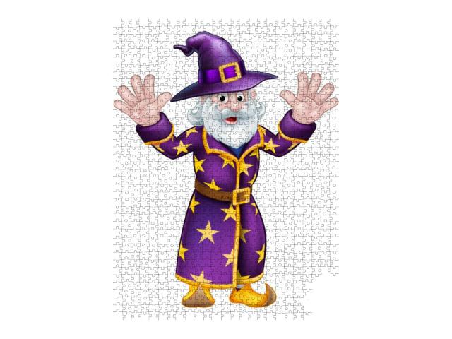 A Cartoon Halloween Wizard Character Waving with B... Jigsaw Puzzle with 1000 pieces