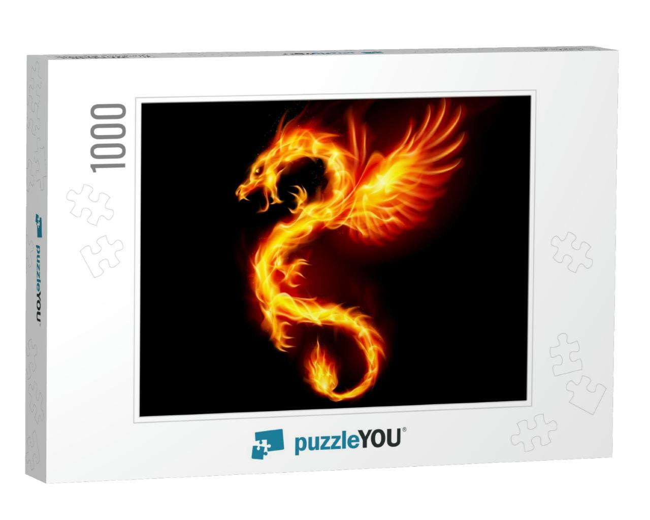 Illustration of Fire Dragon with Wings Symbol of Wisdom &... Jigsaw Puzzle with 1000 pieces