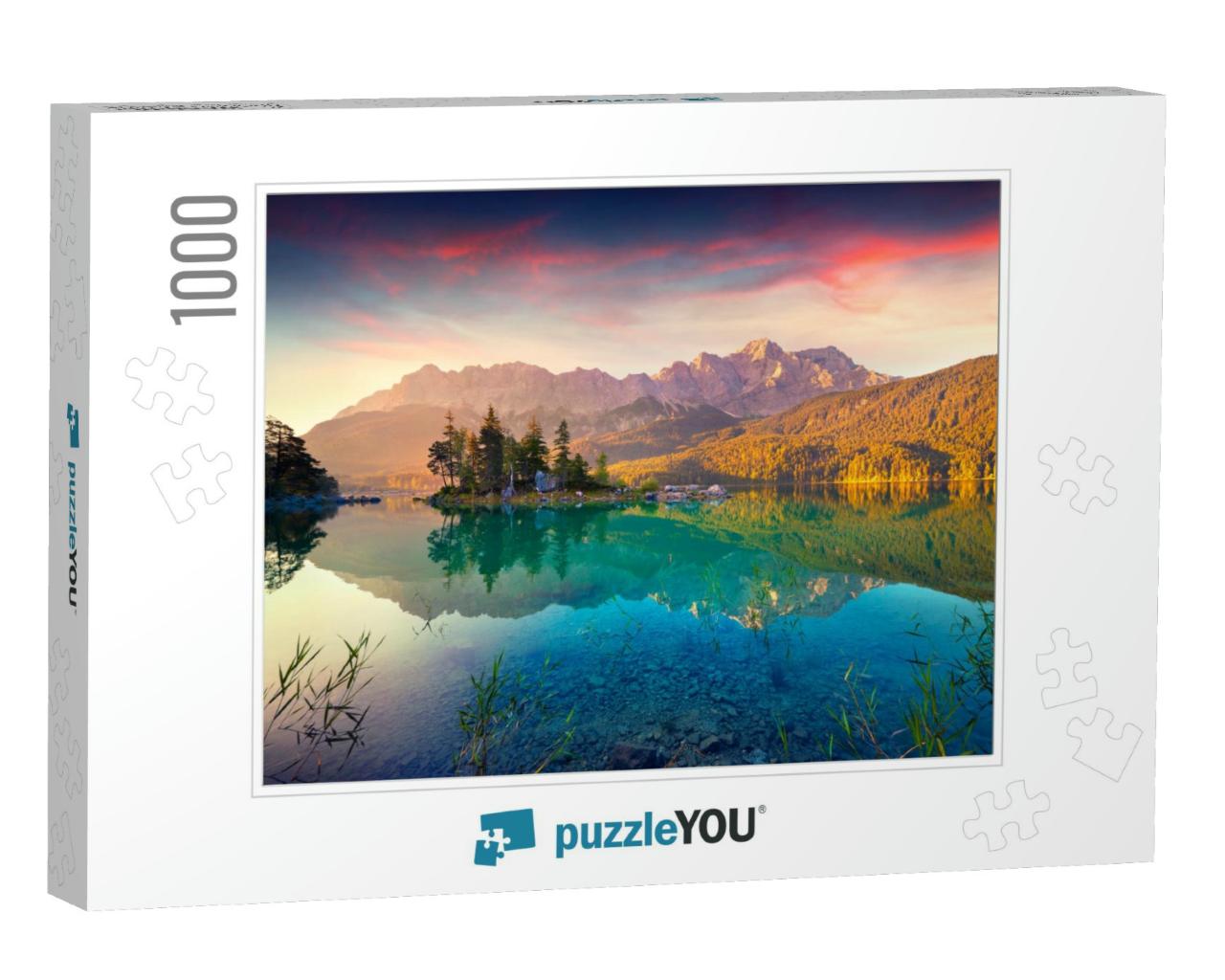 Colorful Summer Sunrise on the Eibsee Lake in German Alps... Jigsaw Puzzle with 1000 pieces