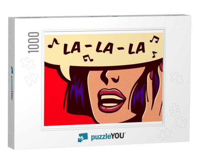 Pop Art Style Comic Book Panel with Woman Singing Carefre... Jigsaw Puzzle with 1000 pieces