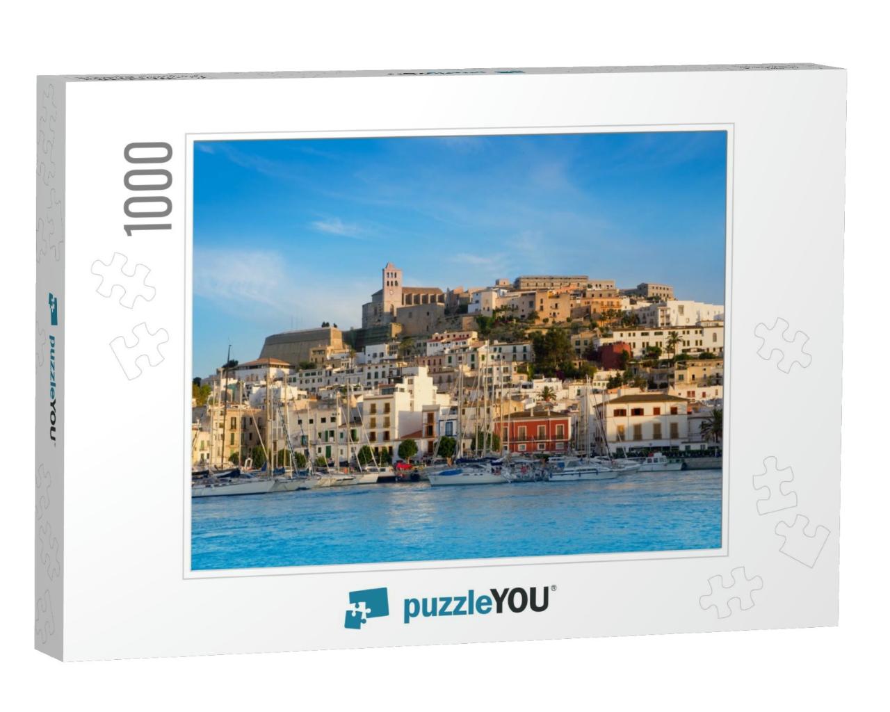 Ibiza Eivissa Town with Blue Mediterranean Sea City View... Jigsaw Puzzle with 1000 pieces