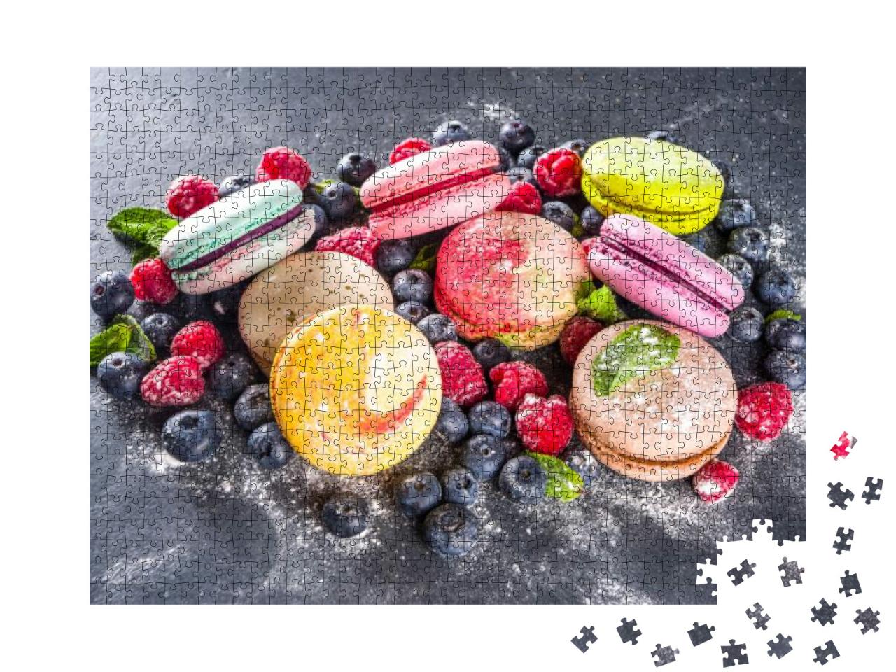 Colorful French Macaron Dessert. Set of Various Different... Jigsaw Puzzle with 1000 pieces