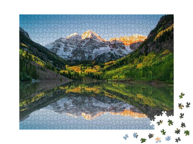 Sunrise At Maroon Bells Lake... Jigsaw Puzzle with 1000 pieces