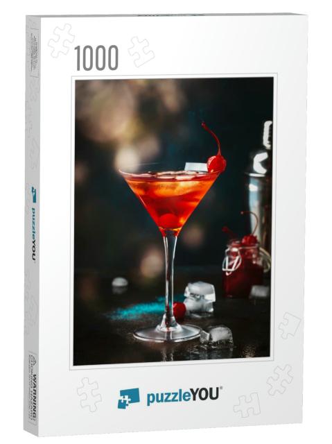 Manhattan Alcoholic Cocktail with Bourbon, Red Vermouth... Jigsaw Puzzle with 1000 pieces