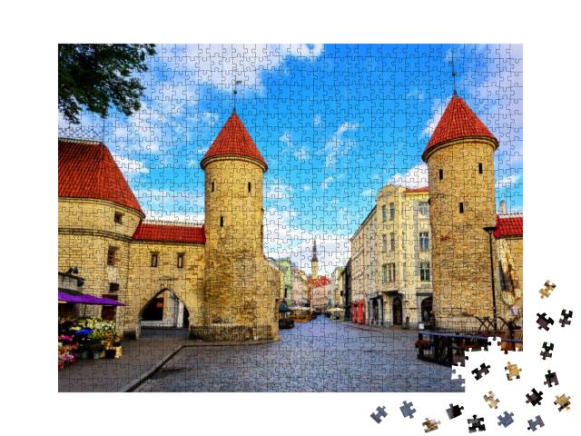 Twin Towers of Viru Gate in the Old Town of Tallinn, Esto... Jigsaw Puzzle with 1000 pieces