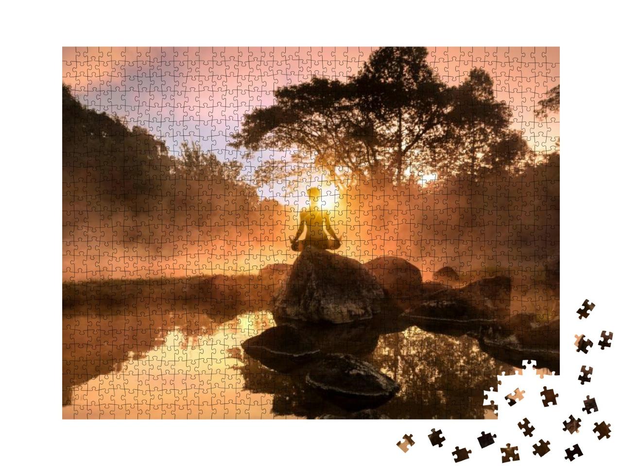 Young Woman Meditating by the Lake... Jigsaw Puzzle with 1000 pieces