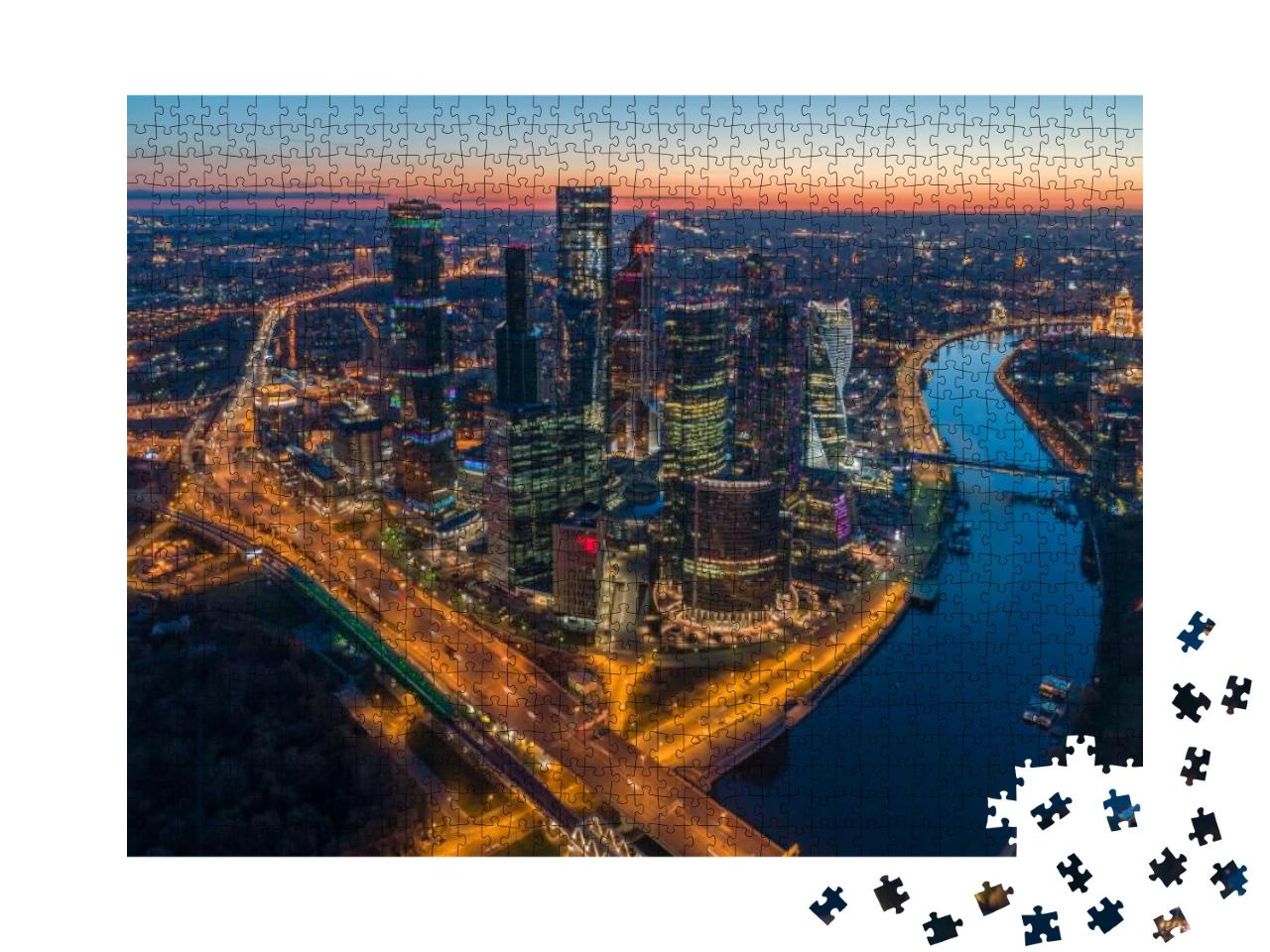 Moscow City International Business Center At Twilight & M... Jigsaw Puzzle with 1000 pieces