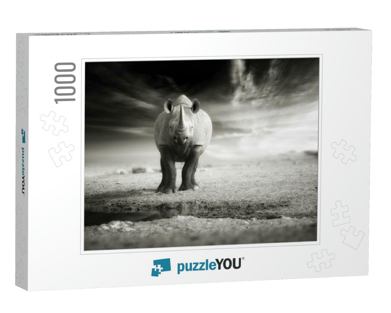 Vintage, Black & White, Artistic Photo of Black Rhinocero... Jigsaw Puzzle with 1000 pieces