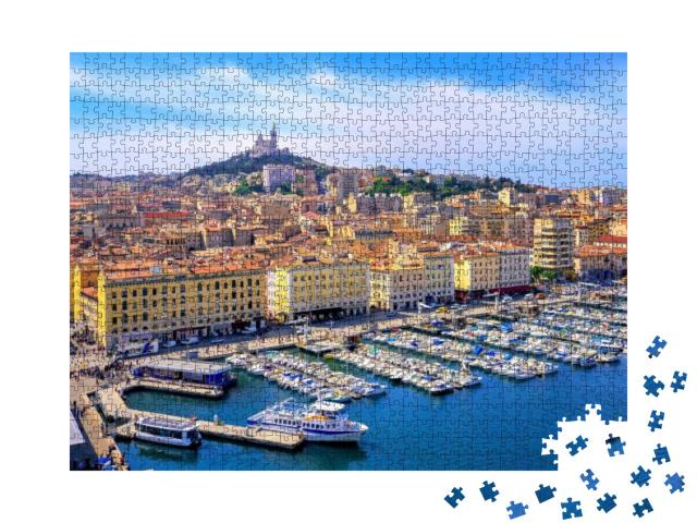 The Old Vieux Port & Basilica Notre Dame De La Garde in t... Jigsaw Puzzle with 1000 pieces