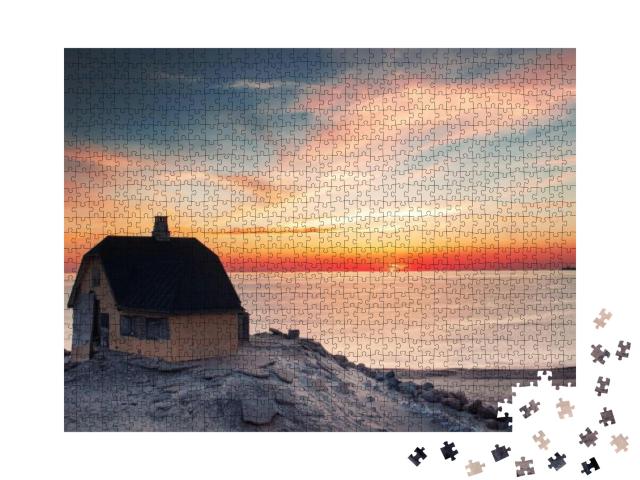 Beautiful House in Typical Yellow Color on the Beach with... Jigsaw Puzzle with 1000 pieces