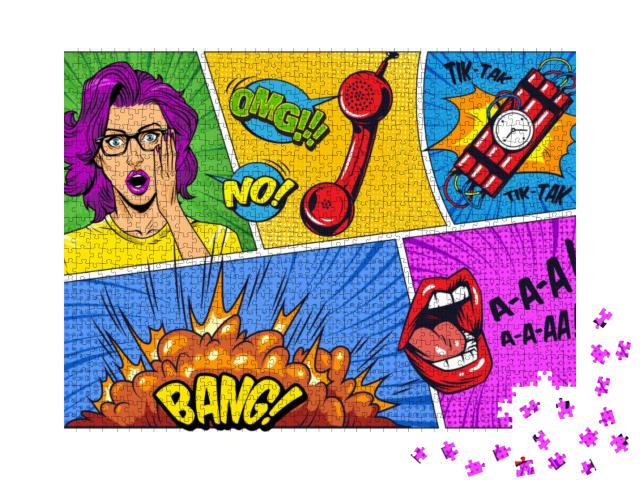 Comic Bright Composition with Explosive Halftone Rays Rad... Jigsaw Puzzle with 1000 pieces