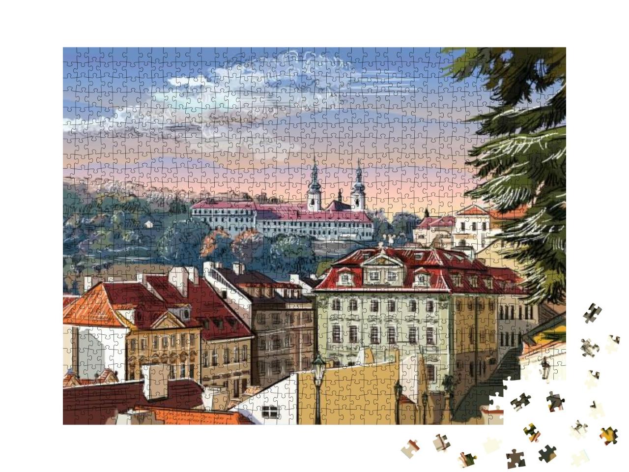 Colorful Vector Hand Drawing Illustration of Panoramic Ci... Jigsaw Puzzle with 1000 pieces