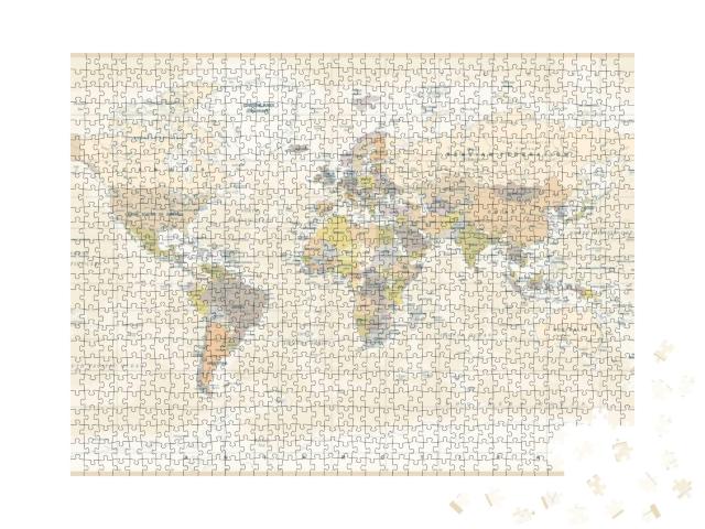 Political Physical Topographic Colored World Map Vector I... Jigsaw Puzzle with 1000 pieces