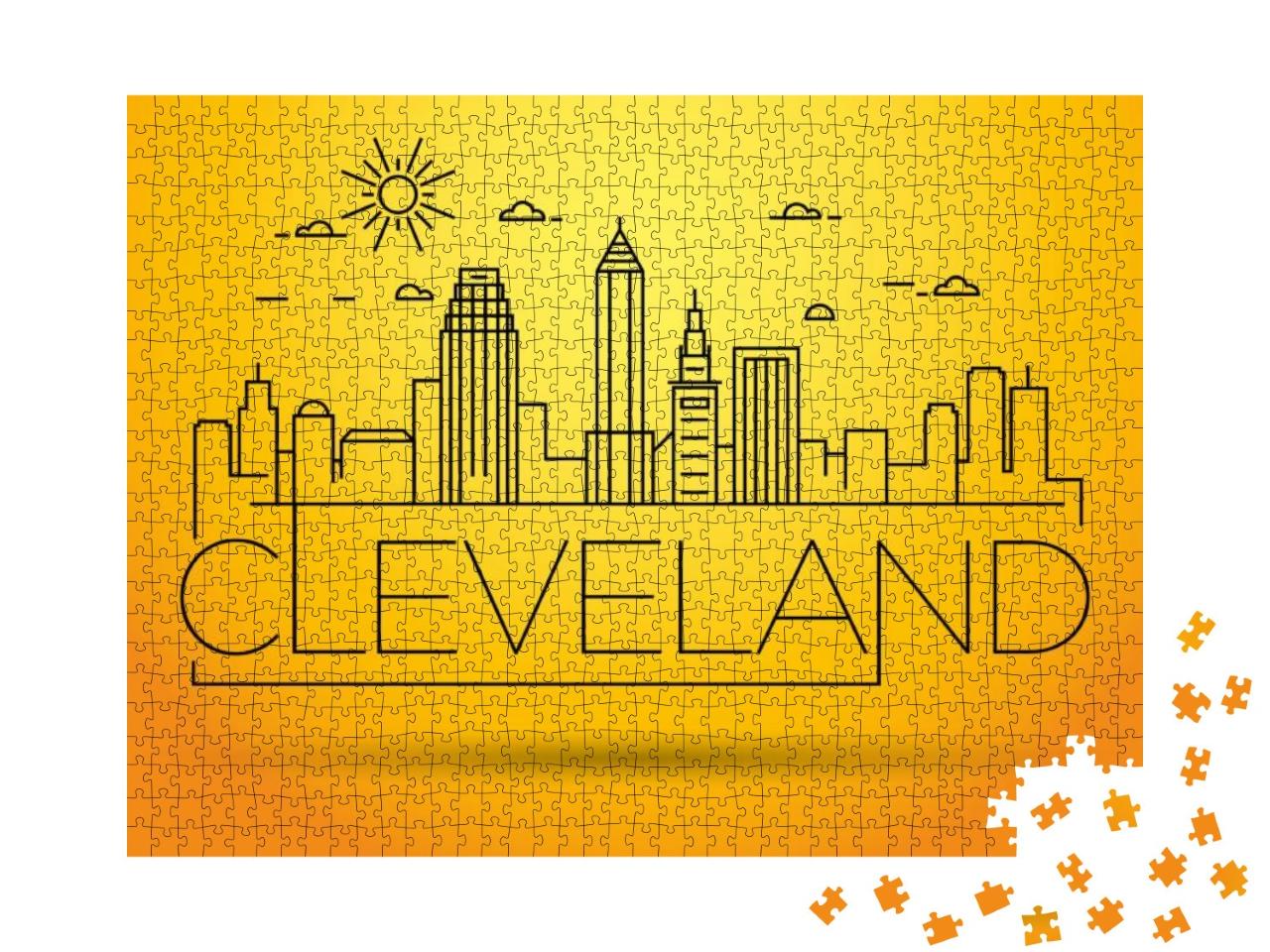 Minimal Cleveland Linear City Skyline with Typographic De... Jigsaw Puzzle with 1000 pieces