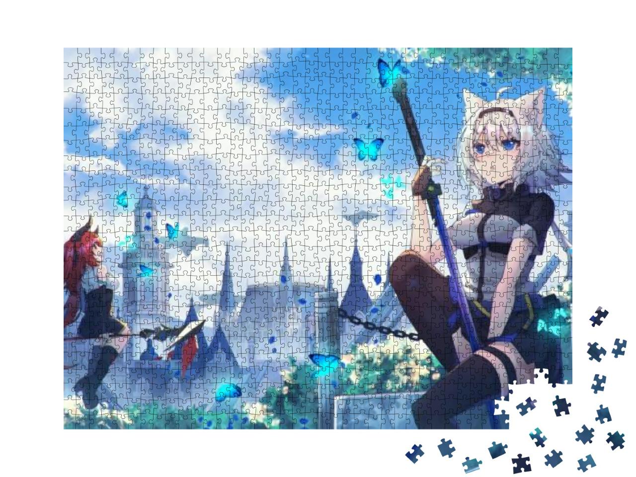 The Background of Beautiful Anime Girl Shaped Cats... Jigsaw Puzzle with 1000 pieces